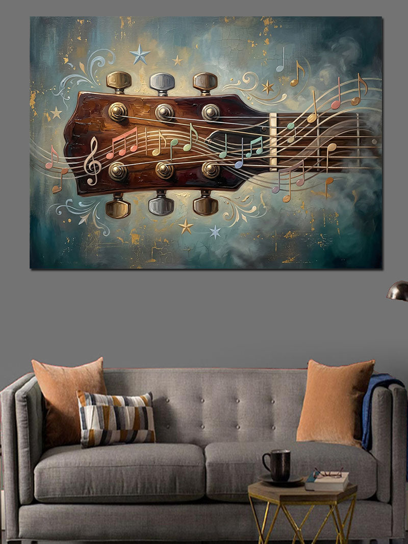 Gitar Sapı Ve Nota Detayı Kanvas Tablo