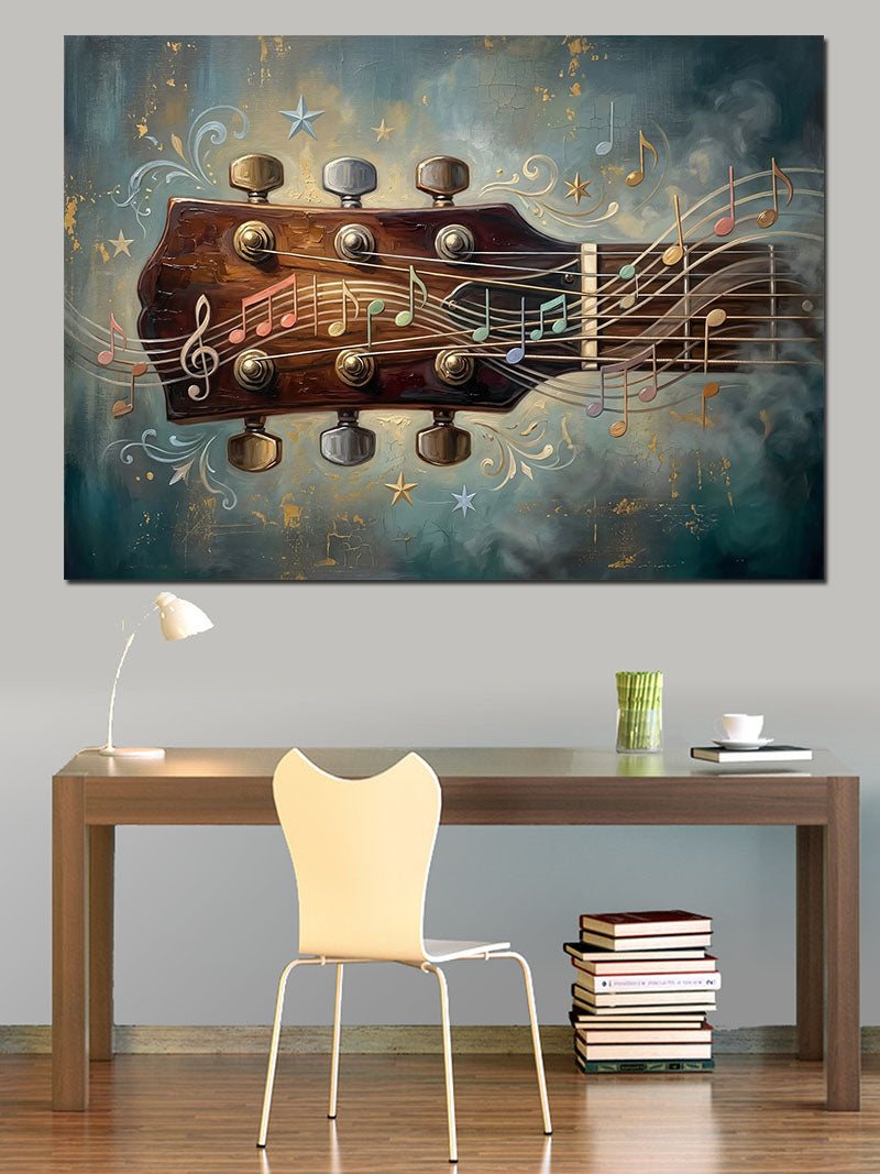 Gitar Sapı Ve Nota Detayı Kanvas Tablo