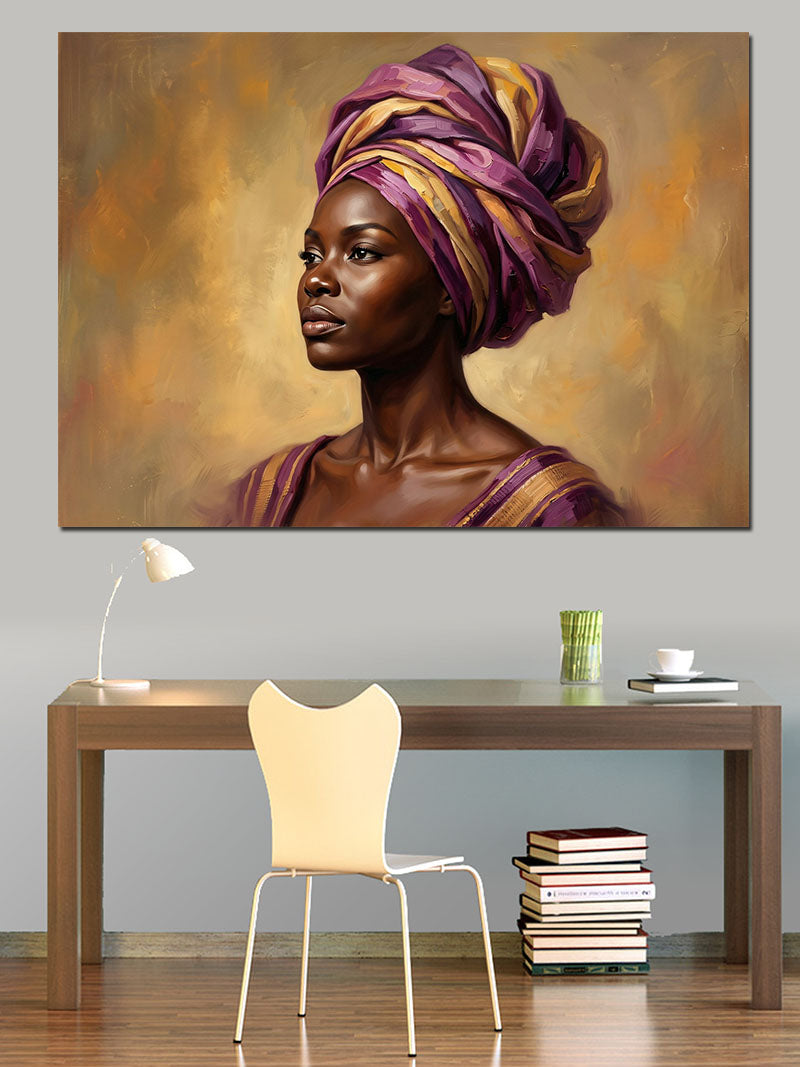 Mor Türbanlı Afrikalı Kadın Portresi Kanvas Tablo