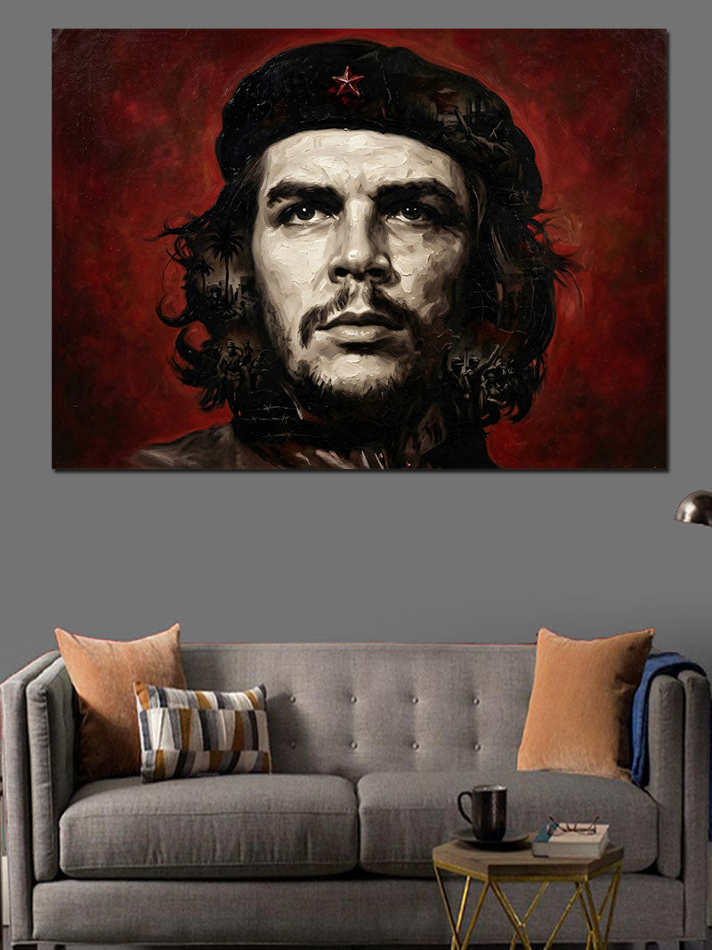 Kırmızı Fon Önünde Che Guevara Kanvas Tablo