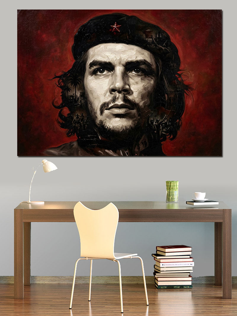 Kırmızı Fon Önünde Che Guevara Kanvas Tablo