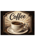 "Coffee" yazılı dumanı tüten fincan.