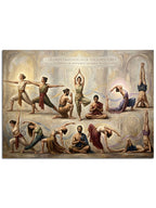 Birçok yoga pozunu gösteren çizim.