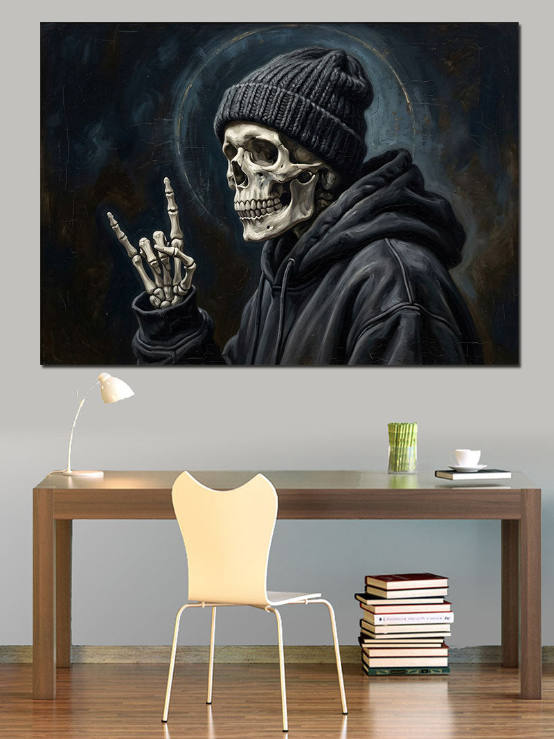 Bereli Ve Kulaklıklı İskelet Rocker Kanvas Tablo