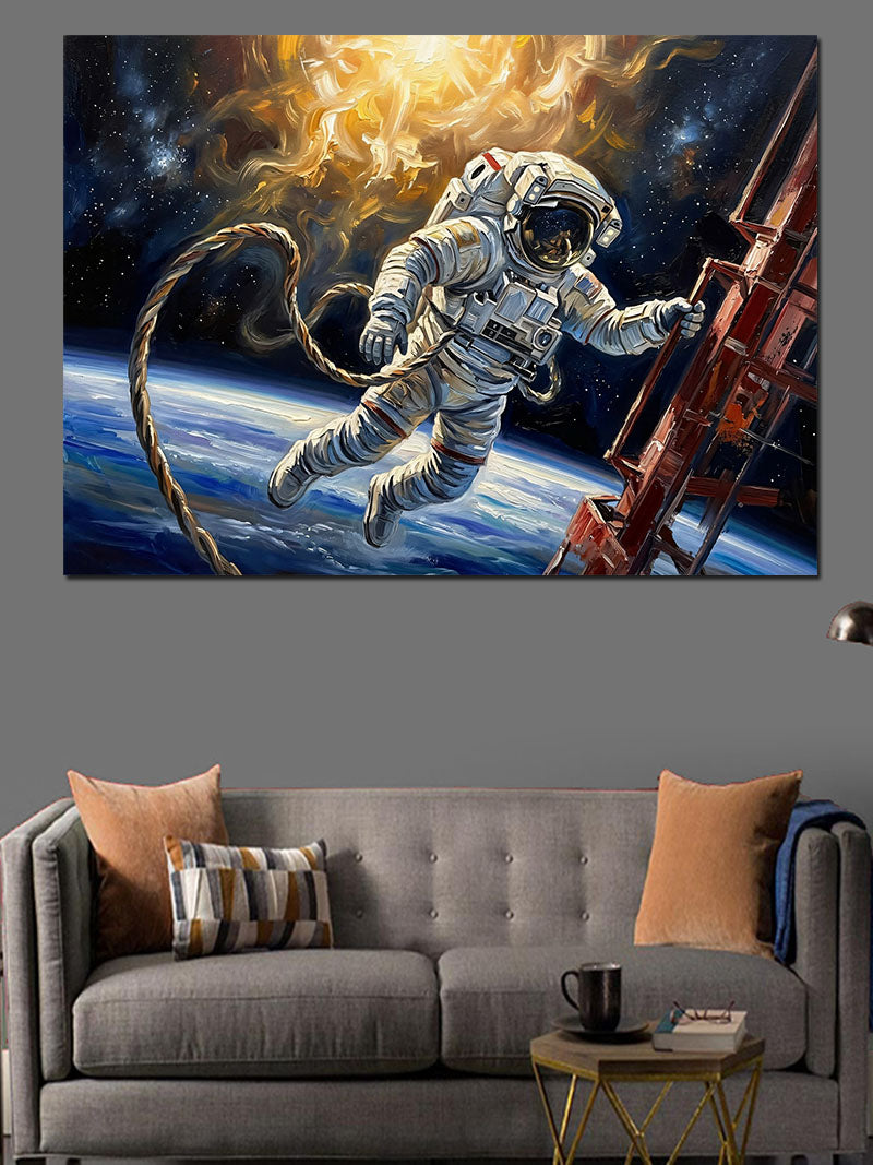 Uzayda Merdiven Tırmanan Astronot Sanatı Kanvas Tablo