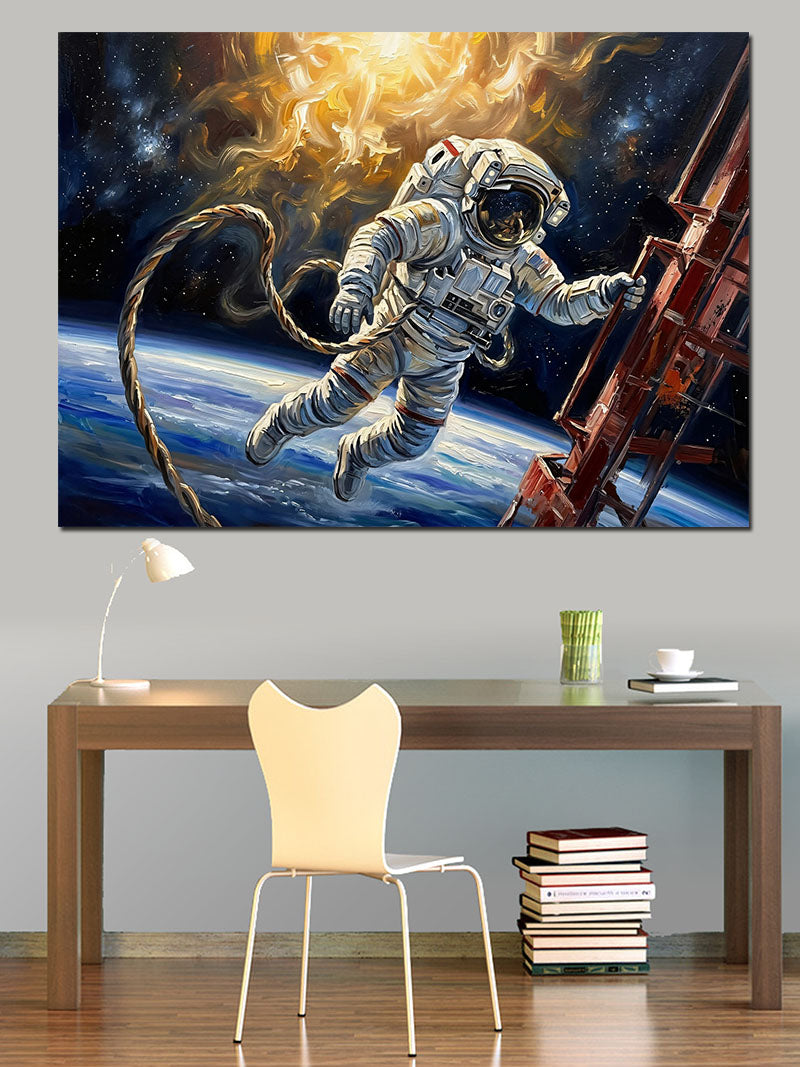 Uzayda Merdiven Tırmanan Astronot Sanatı Kanvas Tablo
