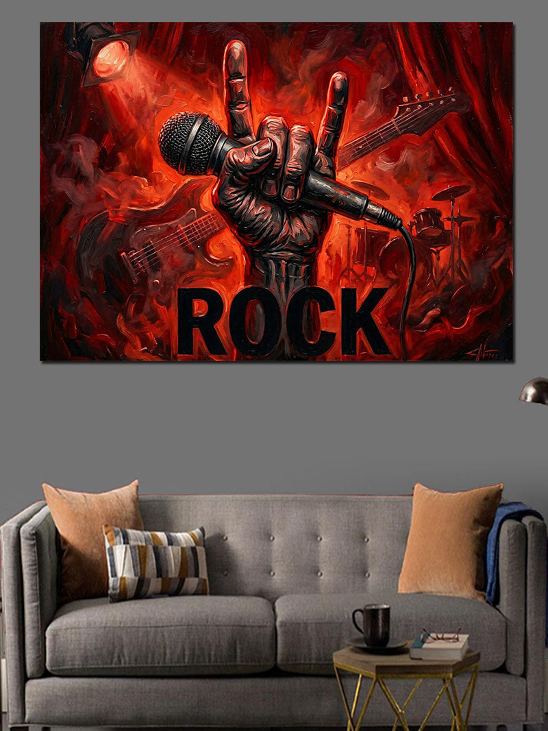 Rock Yapan El Ve Gitar Kanvas Tablo