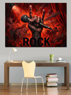 Rock Yapan El Ve Gitar Kanvas Tablo