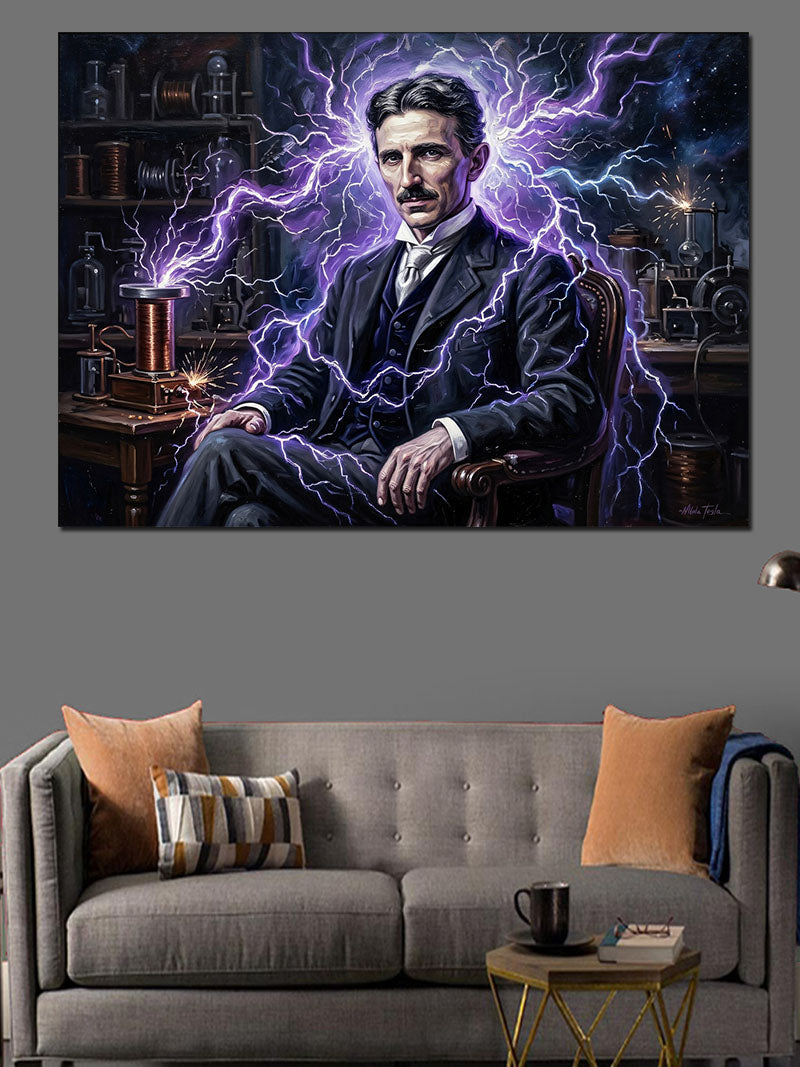 Nikola Tesla Ve Elektrik Akımı Kanvas Tablo
