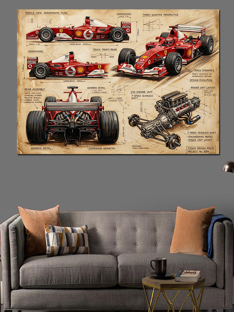 Formula 1 Yarış Arabası Teknik Kanvas Tablo