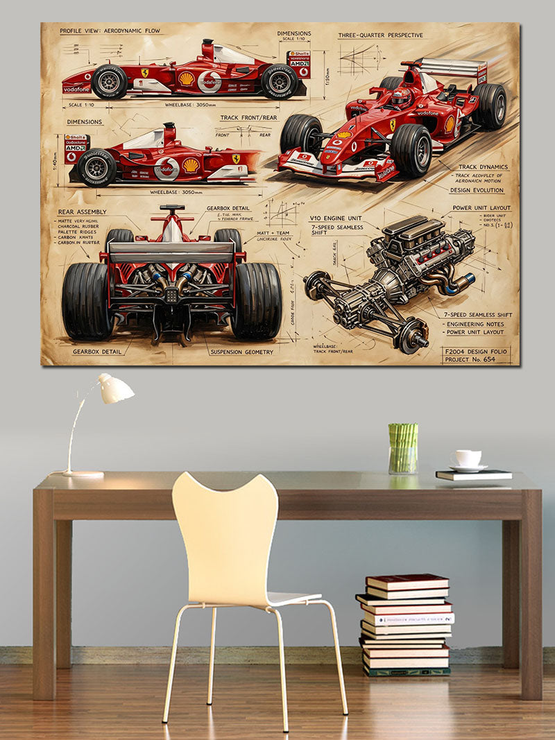 Formula 1 Yarış Arabası Teknik Kanvas Tablo