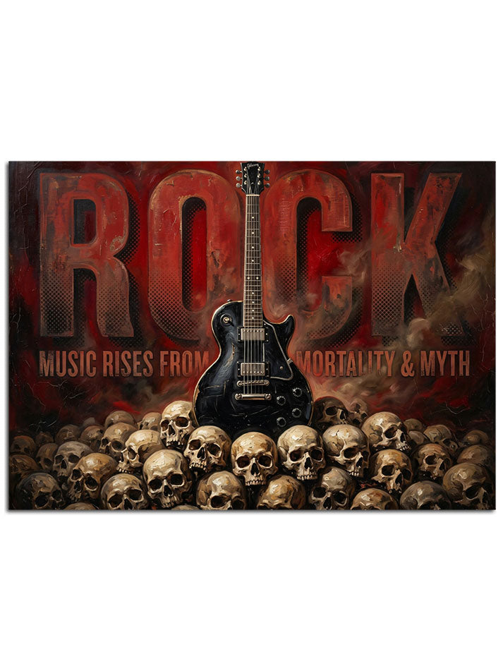 "Rock" yazılı karanlık müzik panosu.