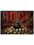 "Rock" yazılı karanlık müzik panosu.