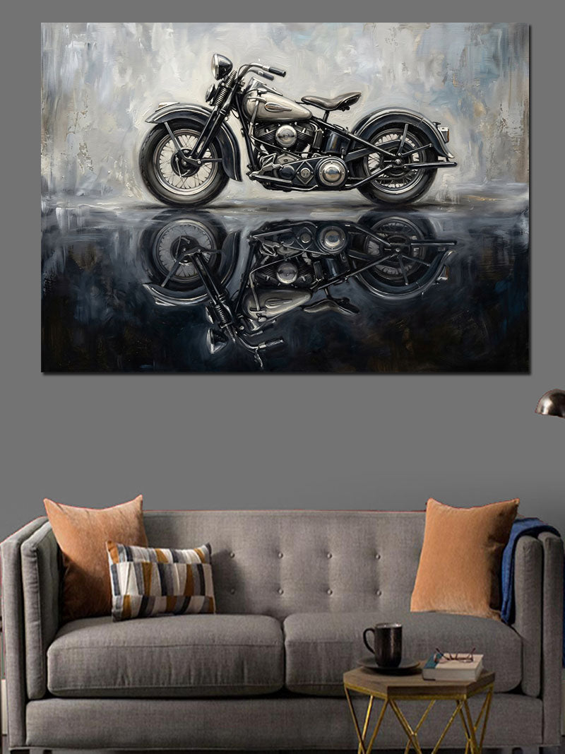 Siyah Fonda Modern Klasik Motosiklet Kanvas Tablo