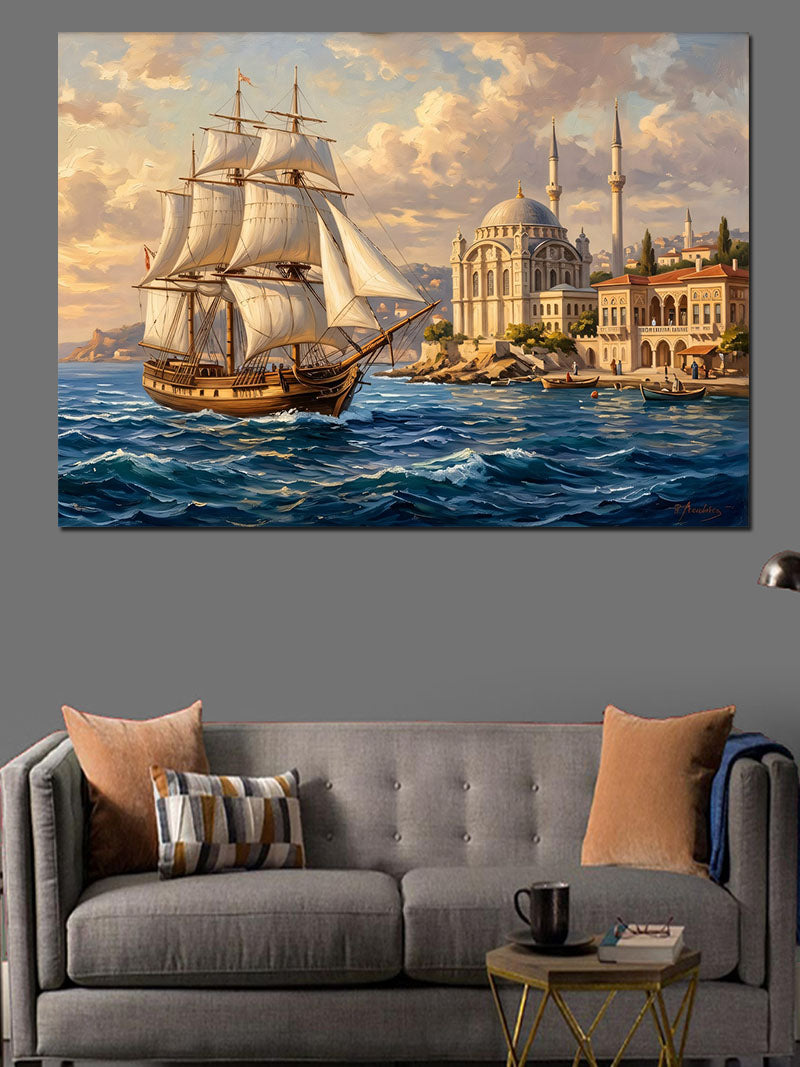 Boğazda Yelkenli Gemi İstanbul Tablo Kanvas Tablo