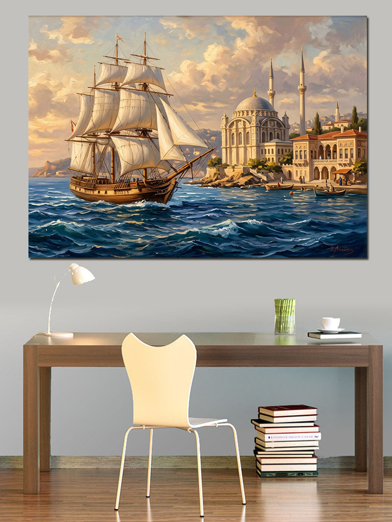 Boğazda Yelkenli Gemi İstanbul Tablo Kanvas Tablo