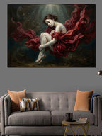 Kırmızı Kumaşlar İçinde Uzanan Kadın Kanvas Tablo