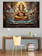 Altın Süslemeli Hint Tanrısı Ganesha Kanvas Tablo