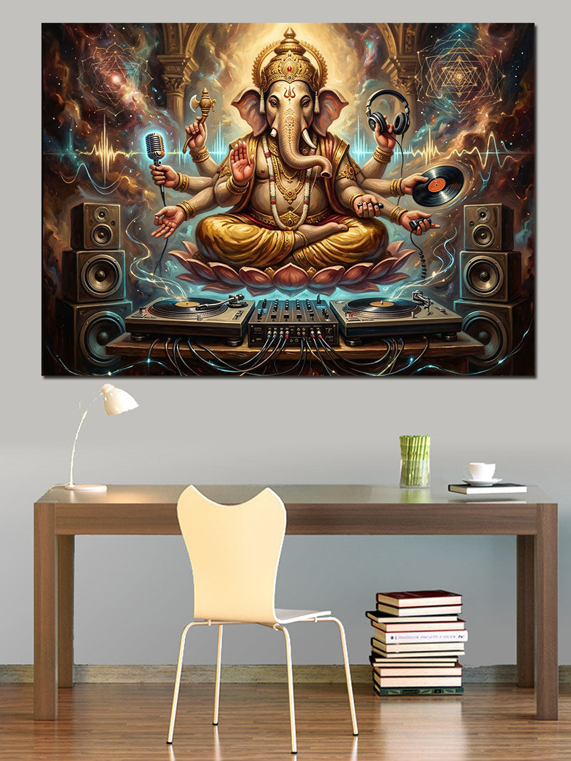 Altın Süslemeli Hint Tanrısı Ganesha Kanvas Tablo
