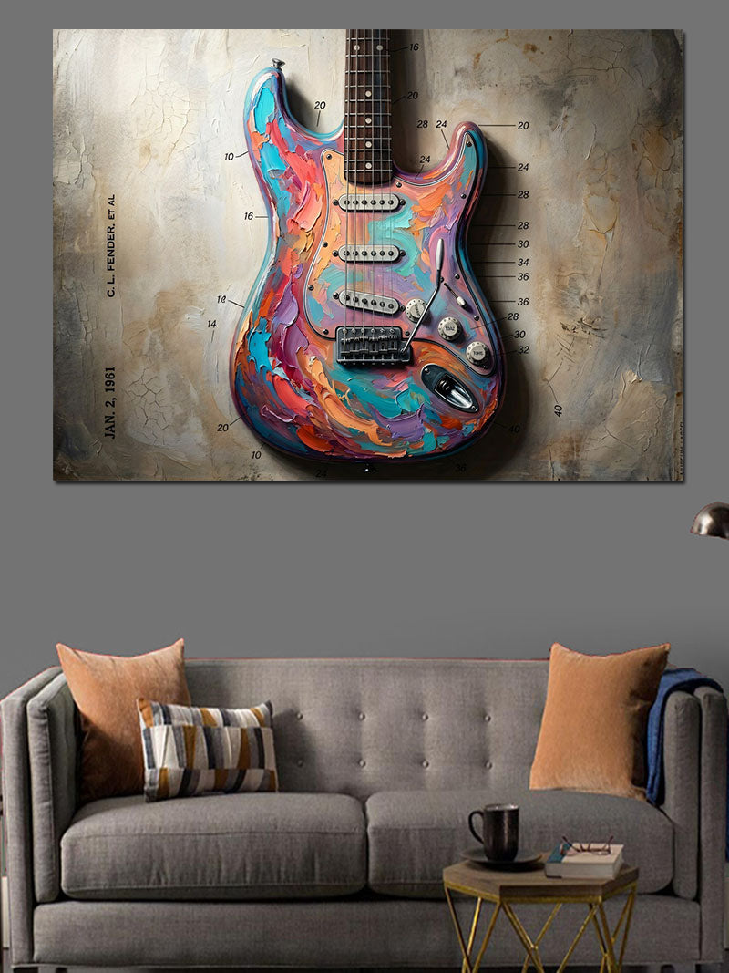 Renkli Boya Patlamalı Elektro Gitar Kanvas Tablo