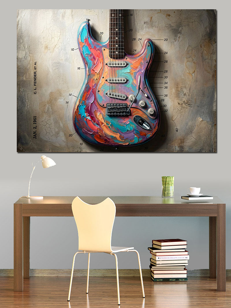 Renkli Boya Patlamalı Elektro Gitar Kanvas Tablo