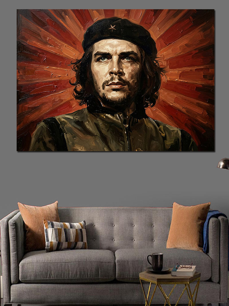 Che Guevara Ve Küba Bayrağı Kanvas Tablo