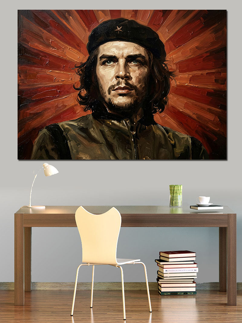 Che Guevara Ve Küba Bayrağı Kanvas Tablo