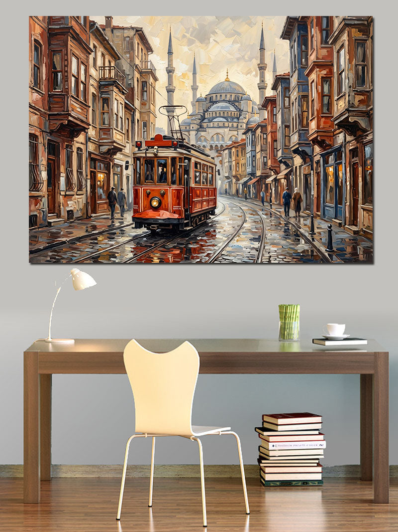 İstanbul Nostaljik Tramvay Ve Galata Kanvas Tablo