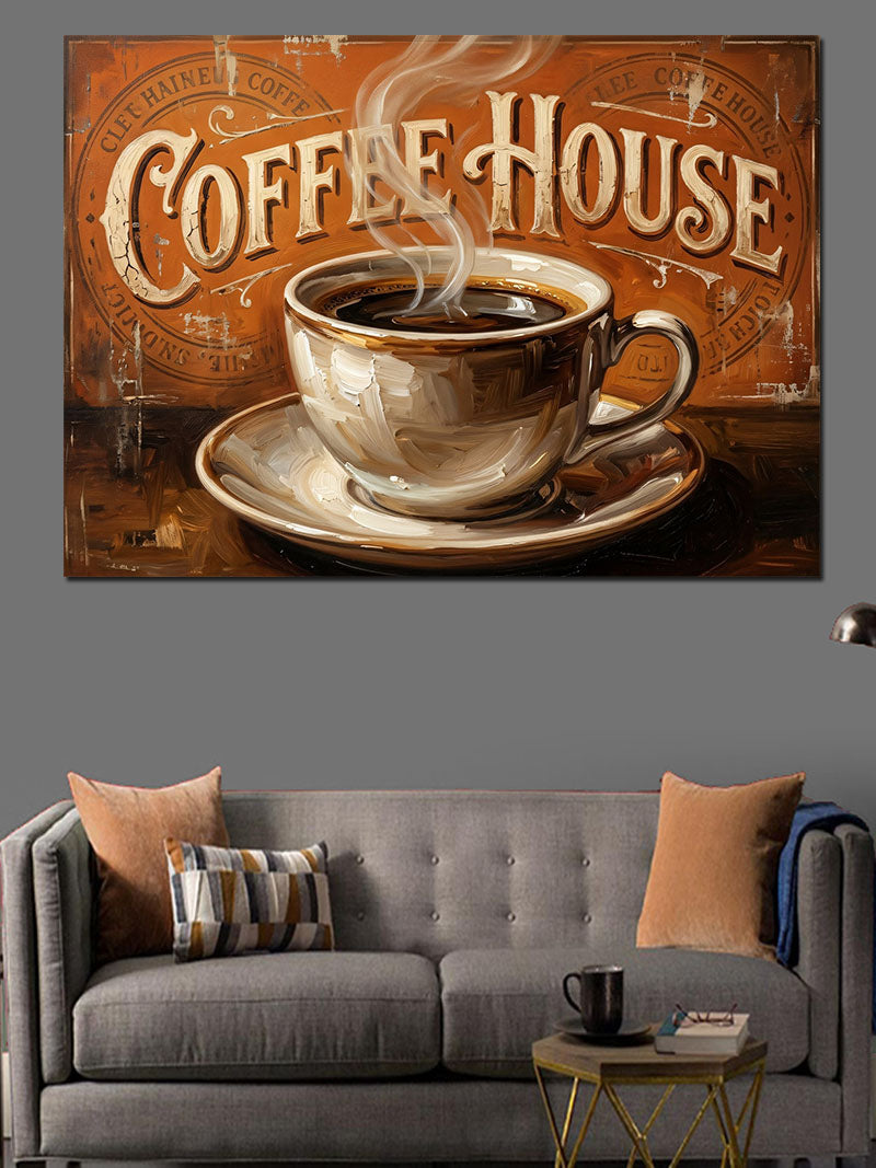 Coffee House Nostaljik Kahve Tabelası Kanvas Tablo