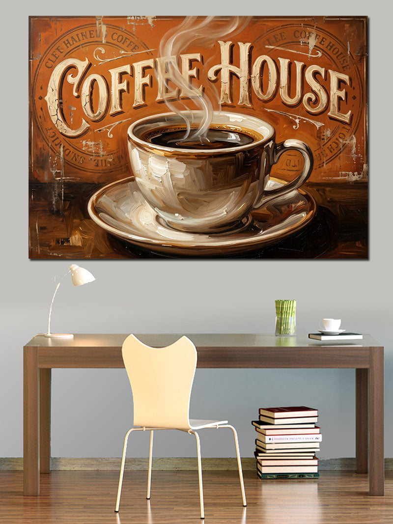 Coffee House Nostaljik Kahve Tabelası Kanvas Tablo