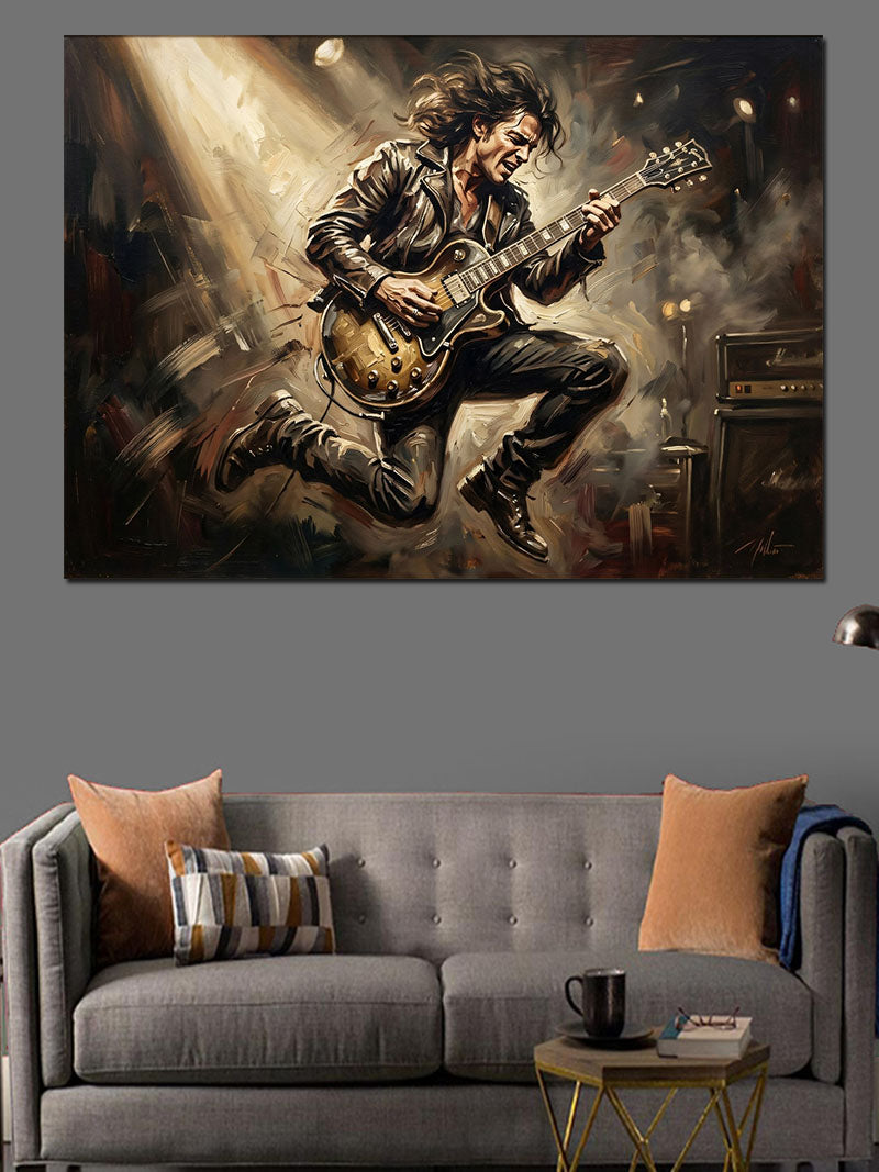 Gitar Çalan Rockçı Sahne Performansı Kanvas Tablo