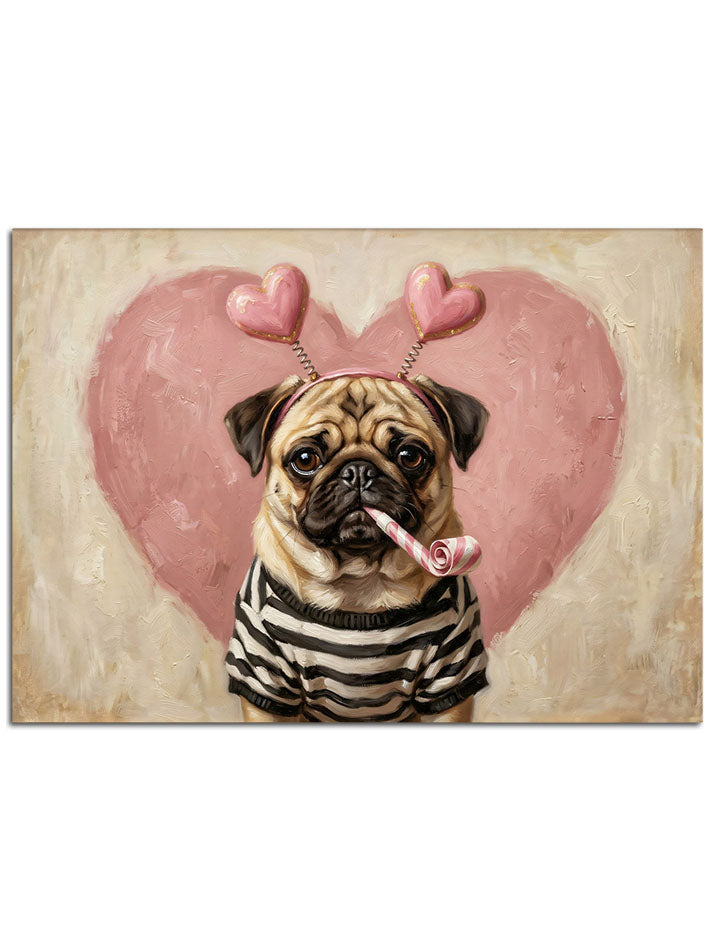 Pembe balonlu sevimli köpek illüstrasyonu.