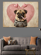 Kalp Balonlu Sevimli Pug Köpeği Kanvas Tablo