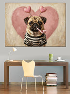 Kalp Balonlu Sevimli Pug Köpeği Kanvas Tablo
