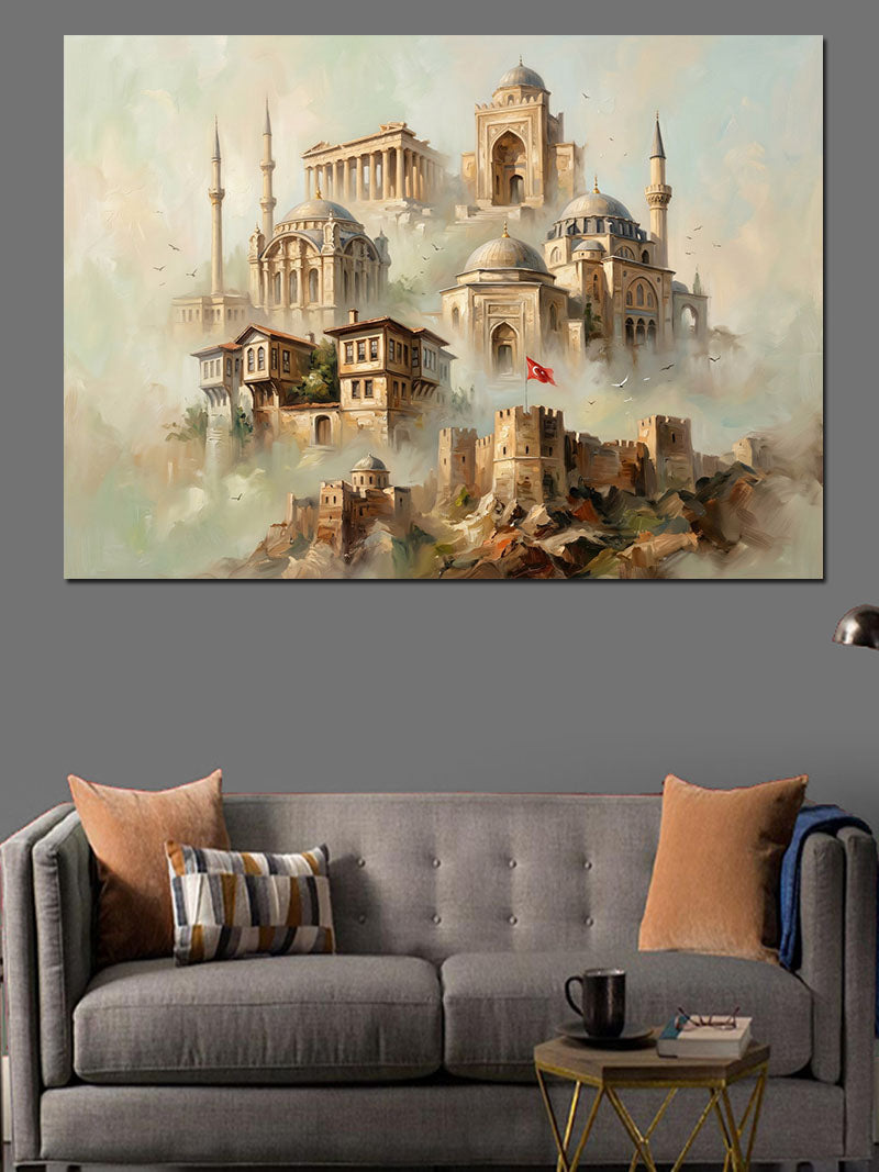 Tepe Üzerinde Kurulu Antik Şehir Kanvas Tablo