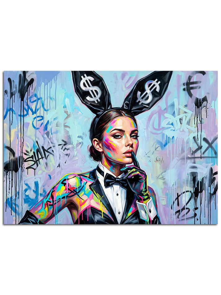 Graffiti tarzında renkli kadın portresi.