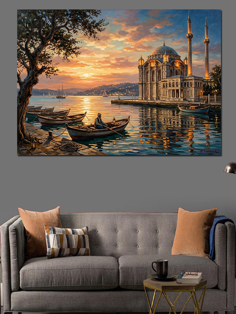 Gün Batımında İstanbul Cami Manzarası Kanvas Tablo